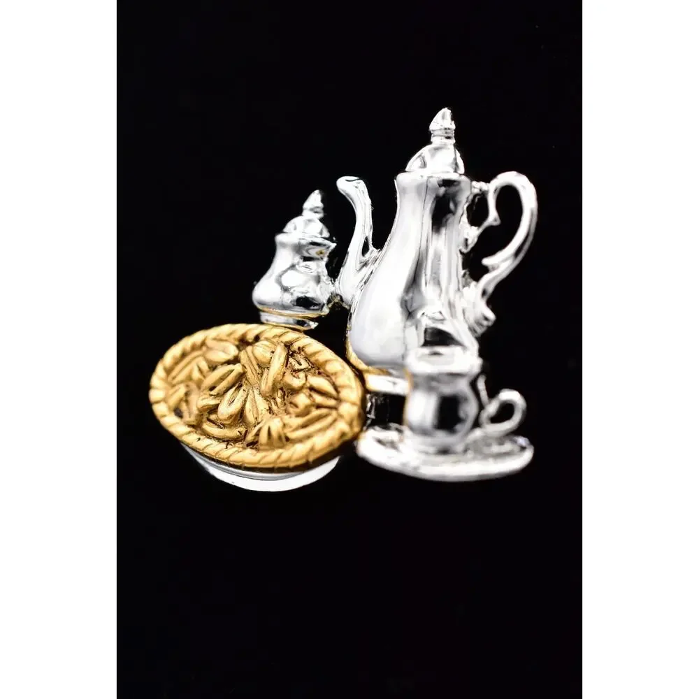 Danecraft Vintage Tea Coffee Service Brooch Two Tone Gold Silver Signed NOS A25